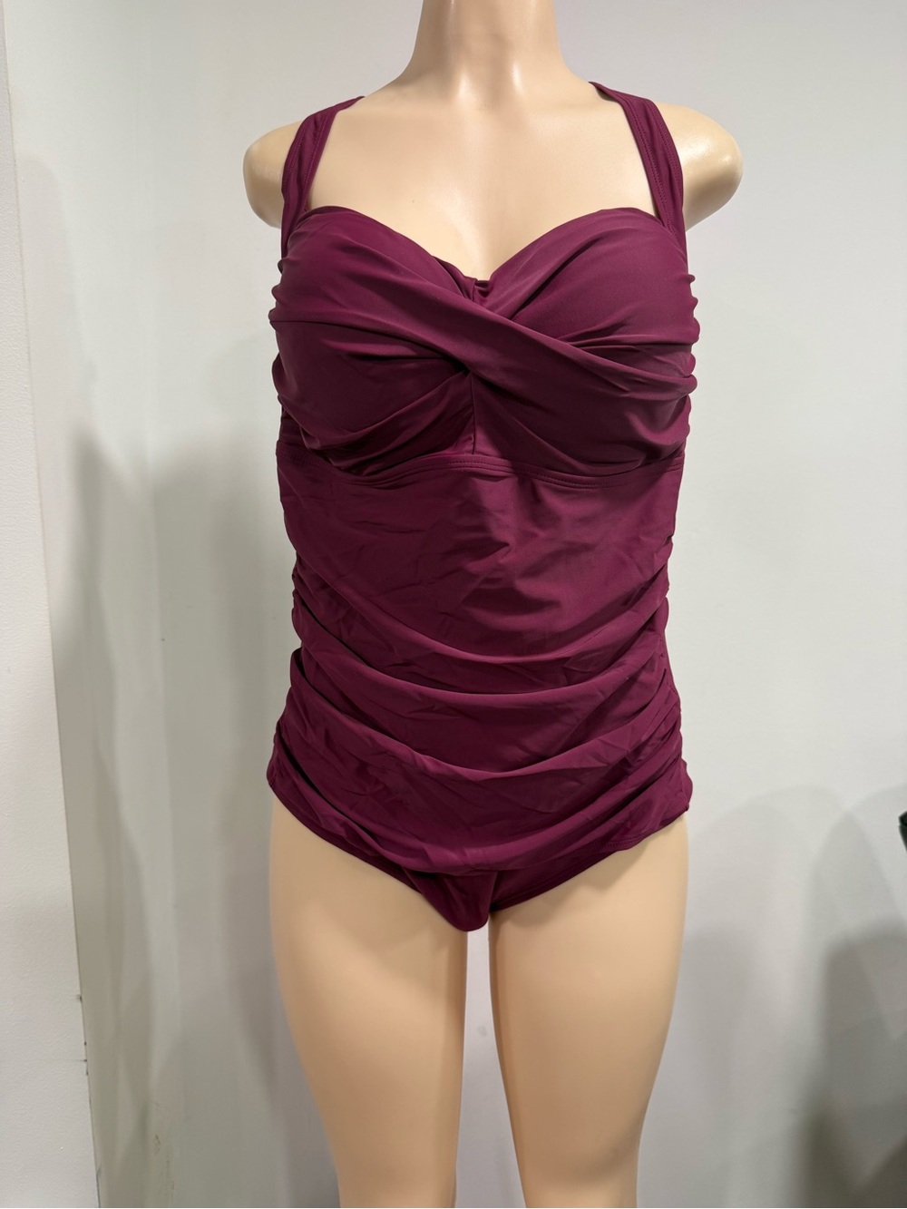 NWT Firpearl Classic Twist-Front One-Piece Swimsuit in Deep Plum